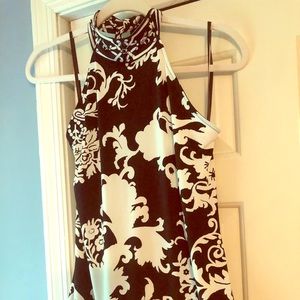 Black and white halter embellished tank